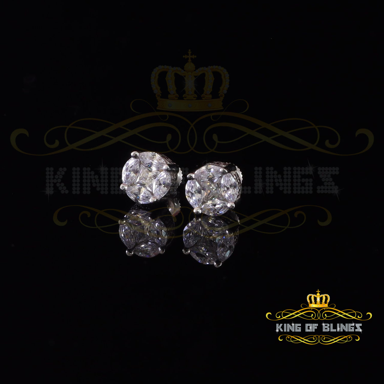 King of Bling's White 925 Sterling Silver 1.74ct Cubic Zirconia Women's & Men's Round Earrings