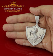 White 925 Sterling Silver Horse Shield Shape Pendant 4.44ct Cubic Zirconia KING OF BLINGS