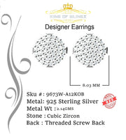 King of Blings- Aretes Para Hombre 925 White Silver 0.74ct Cubic Zirconia Round Women's Earrings KING OF BLINGS