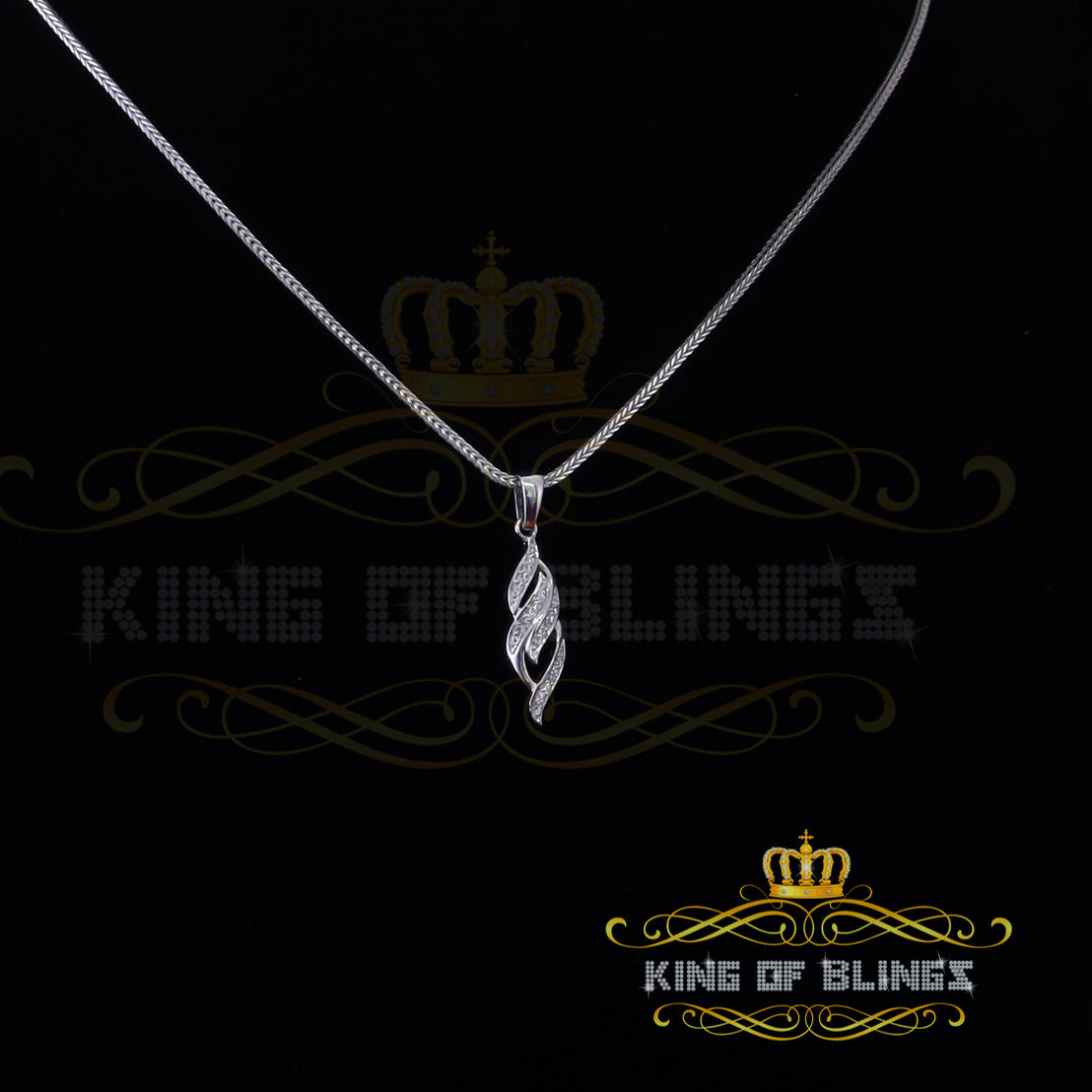 King Of Bling's White Sterling Silver Pendant with Charming Necklace Shape 0.19ct Cubic Zirconia