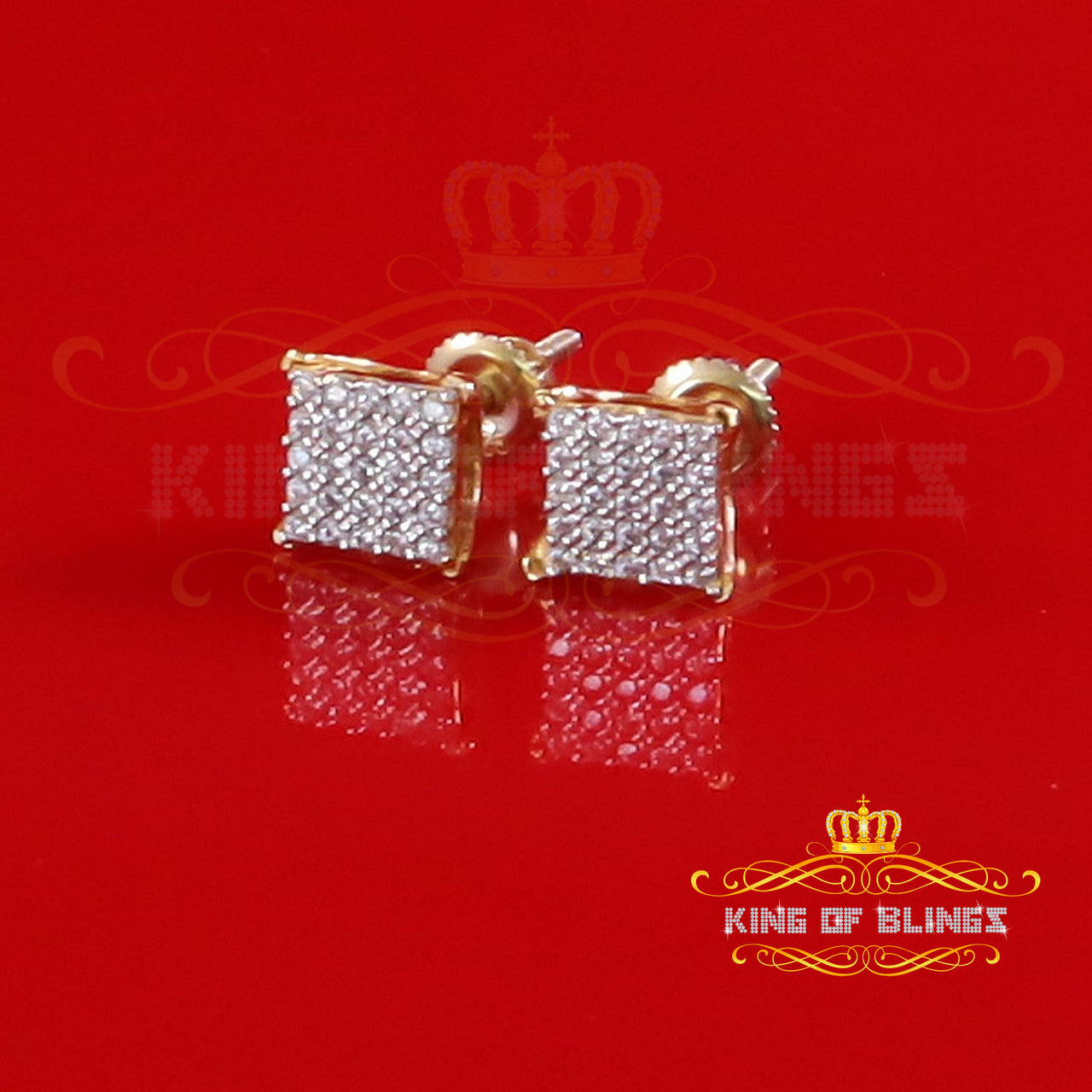 King of Bling's Elegant Yellow 925 Silver Screw Back 0.50ct Cubic Zirconia Square Earrings Women