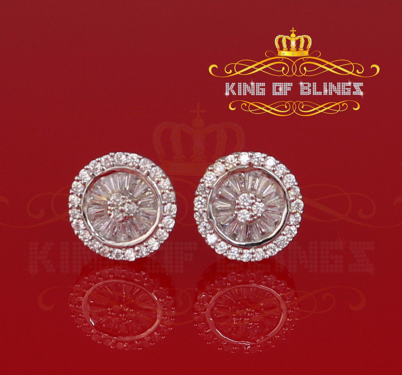 King of Blings- 0.52ct Cubic Zirconia 925 White Sterling Silver Women's Hip Hop Round Earrings KING OF BLINGS