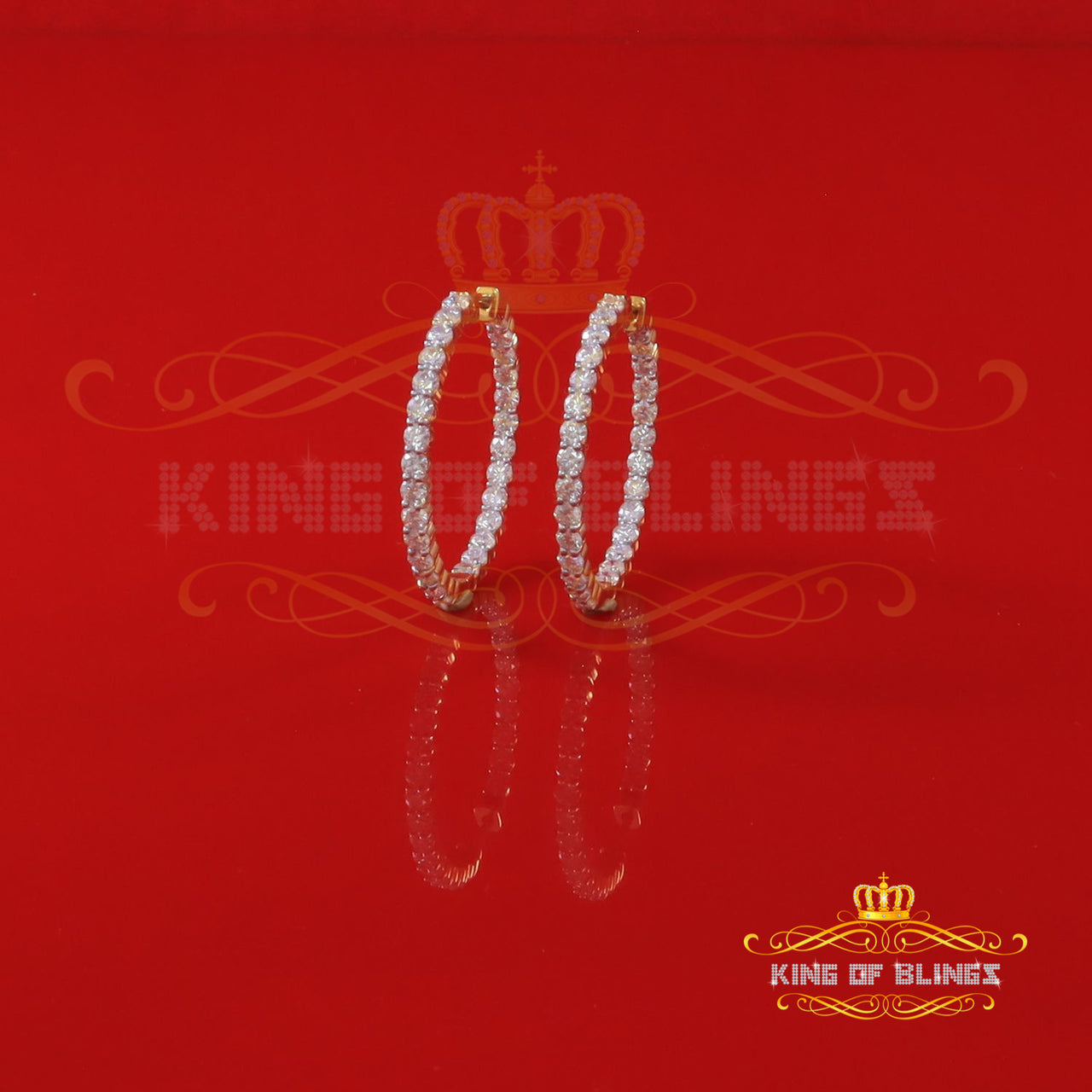 King  of Bling's 3.00ct Moissanite Yellow 925 Sterling Silver Women's Hoop Earrings