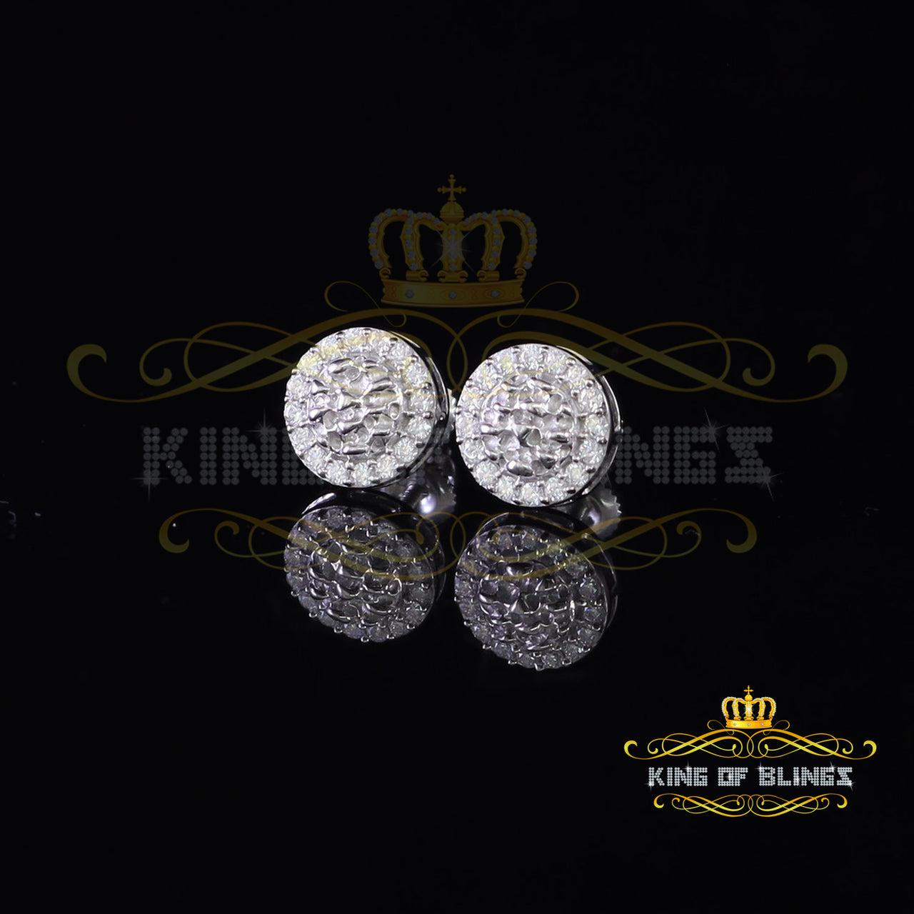 King of Bling's 1.00ct Moissanite White 925 Sterling Silver Women's Circle Shape Nugget Earrings