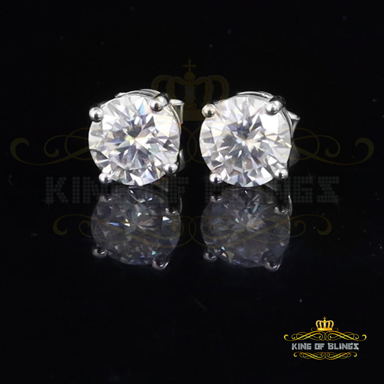 King of Bling's 3.00ct VVS 'D' Moissanite Men's/Womens 925 Silver White Round Stud Earrings KING OF BLINGS