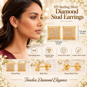 King Of Bling's 0.15ct Yellow Diamond 925 Sterling Silver Stud Women's/ Men's Square Earrings KING OF BLINGS