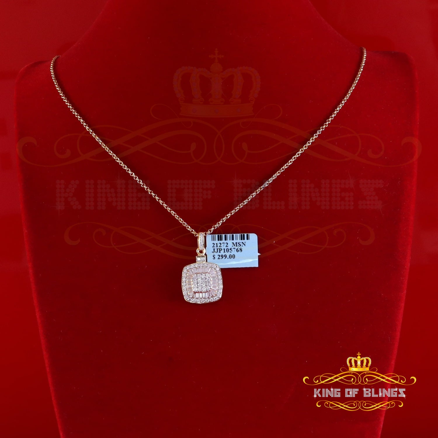 King Of Bling's 925 Yellow Silver 1.50ct VVS D Clr Moissanite Baguette & Round Pendant for Women KING OF BLINGS