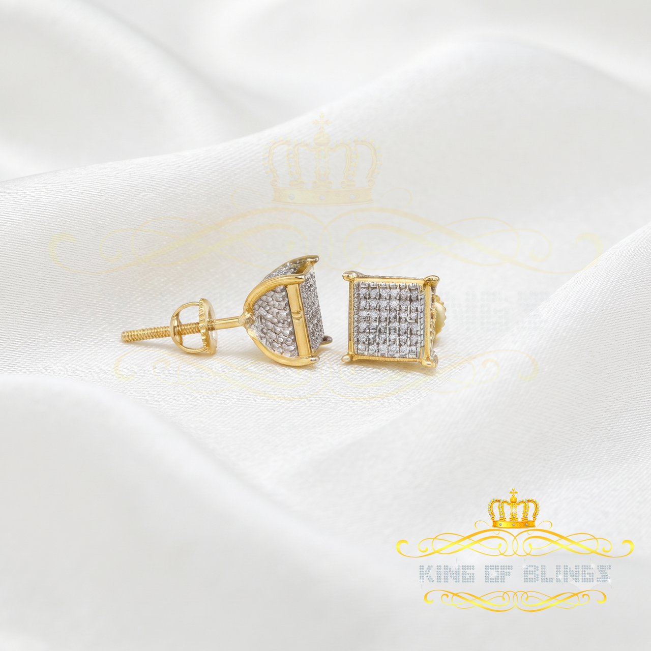 King of Blings-0.20ct Diamond Collection Yellow 925 Sterling Silver Women & Men Square Earrings KING OF BLINGS