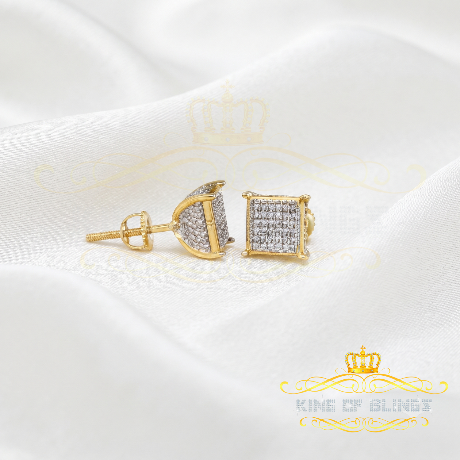 King of Blings-0.20ct Diamond Collection Yellow 925 Sterling Silver Women & Men Square Earrings KING OF BLINGS
