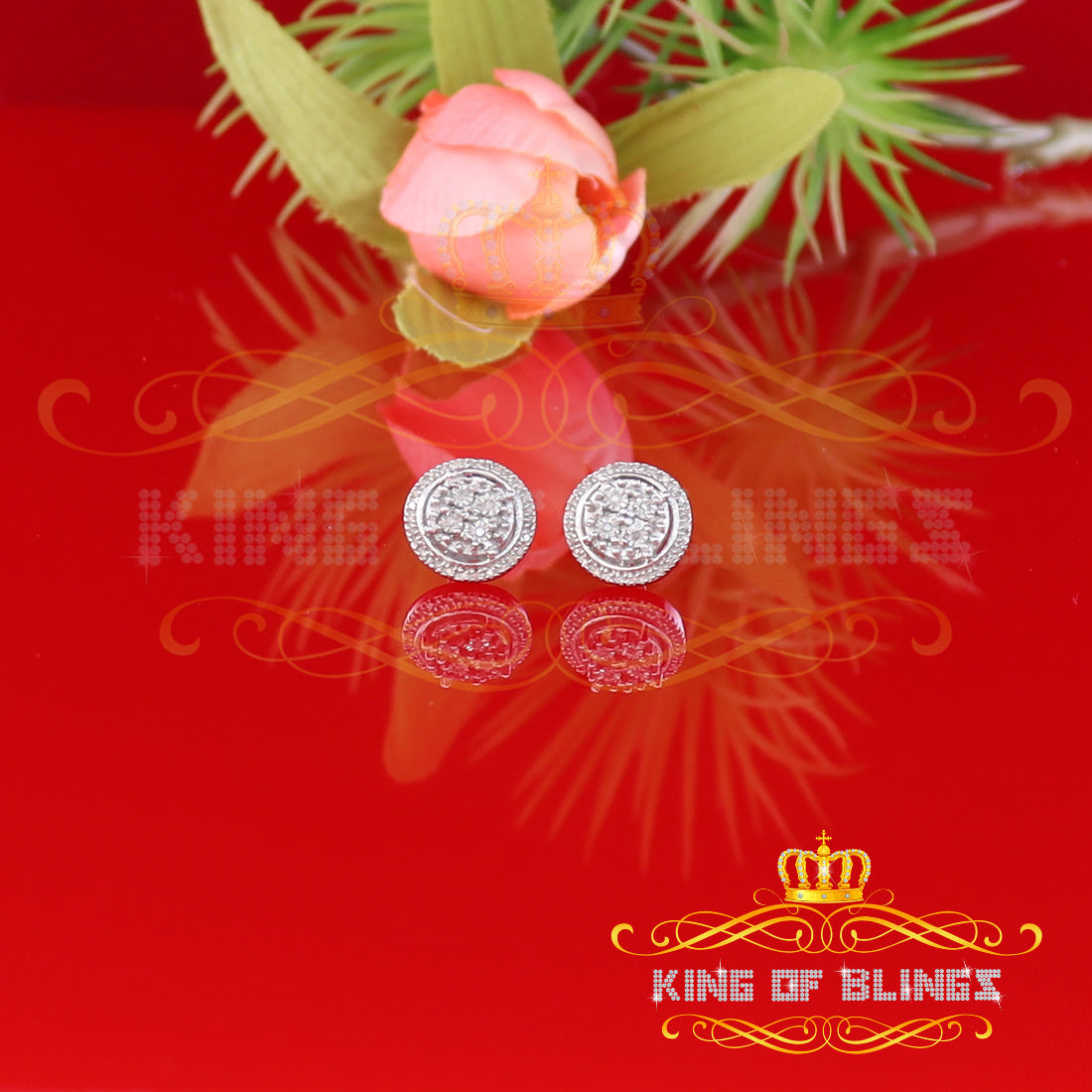 King Of Bling's 925 Sterling Silver 0.15ct Diamond For Women's/ Men's White Stud Circle Earrings