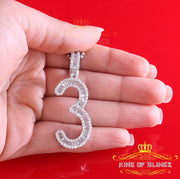 White 925 Sterling Silver Baguette Numeric '3'Pendant 4.65ct Cubic Zirconia KING OF BLINGS