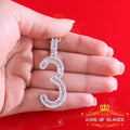White 925 Sterling Silver Baguette Numeric '3 'Pendant 4.65ct Cubic Zirconia KING OF BLINGS