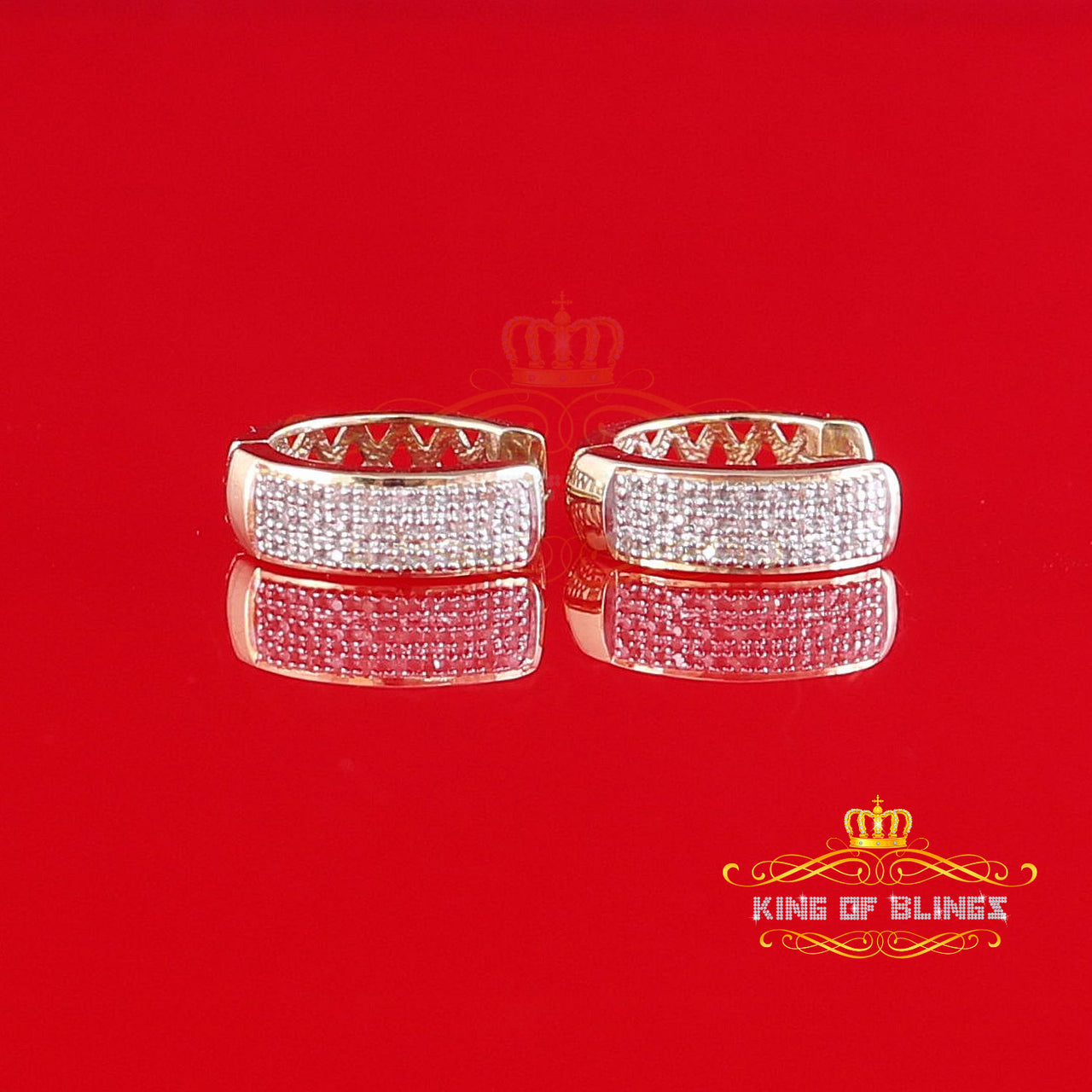 King of Blings-0.15ct Diamond Sterling Silver Yellow H oop Stud Earrings For Men's / Women's