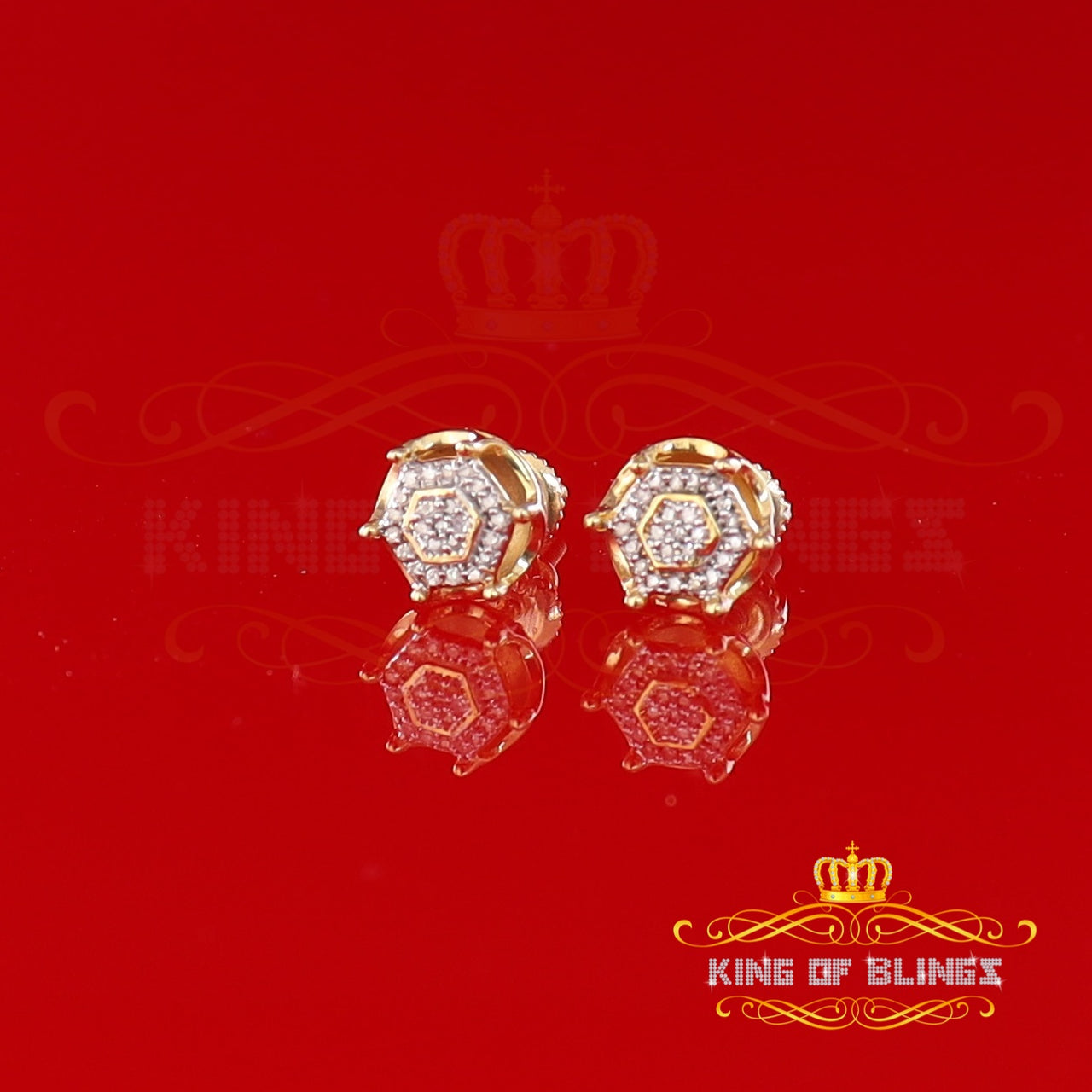 King Of Bling's 10K Real Yellow Gold with 0.10 CT Real Diamond Men's/Women's Stud Round Earrings