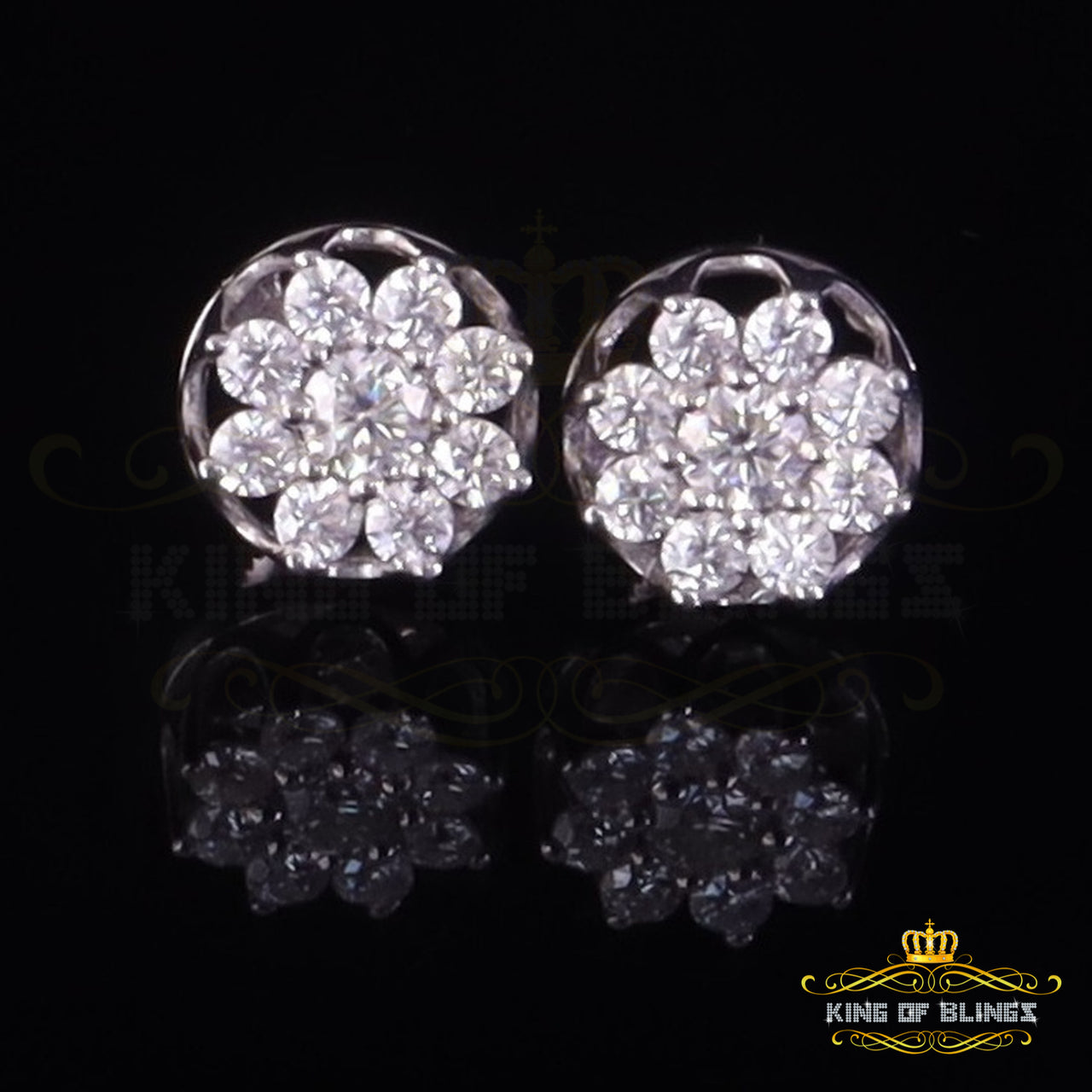 King of Bling's Men's/Womens 925 Silver White 1.00ct VVS 'D' Moissanite Round Stud Earrings KING OF BLINGS