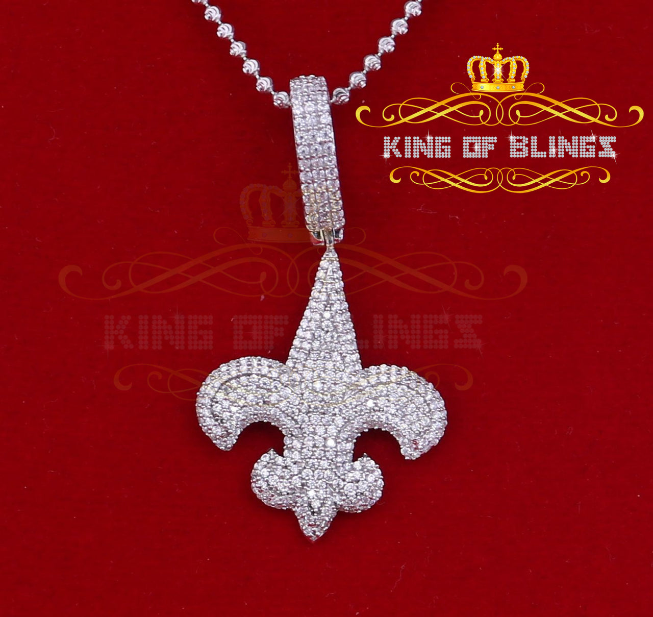 Promise Sterling Silver Fleur de Lis White Pendant with 7.04ct Cubic Zirconia KING OF BLINGS
