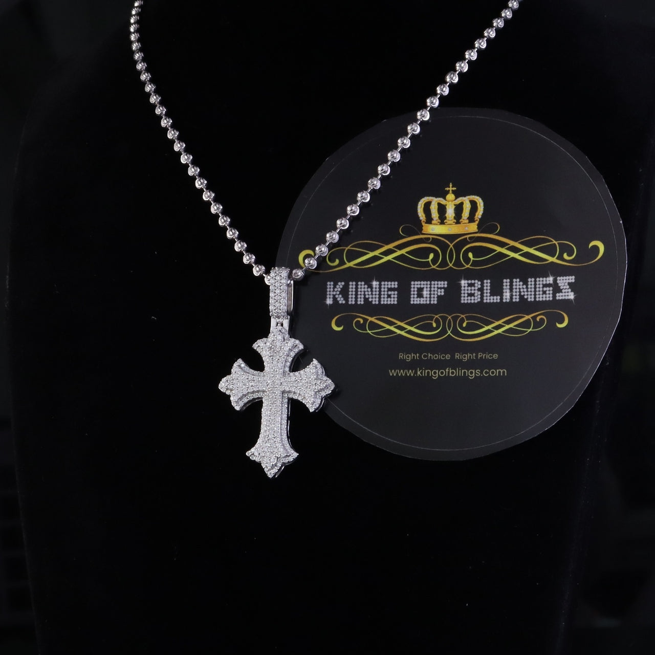 King Of Bling's Men/ Women 925 Sterling White Silver 2.50ct VVS D Clr.Moissanite Cross Pendant KING OF BLINGS