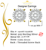 King of Bling's 1.96ct Cubic Zirconia Aretes Para Hombre 925 Yellow Silver Women's Round Earring KING OF BLINGS