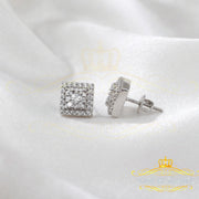 King of Bling's 1.2ct Cubic Zirconia 925 White Sterling Silver Women's Hip Hop Square Earrings KING OF BLINGS