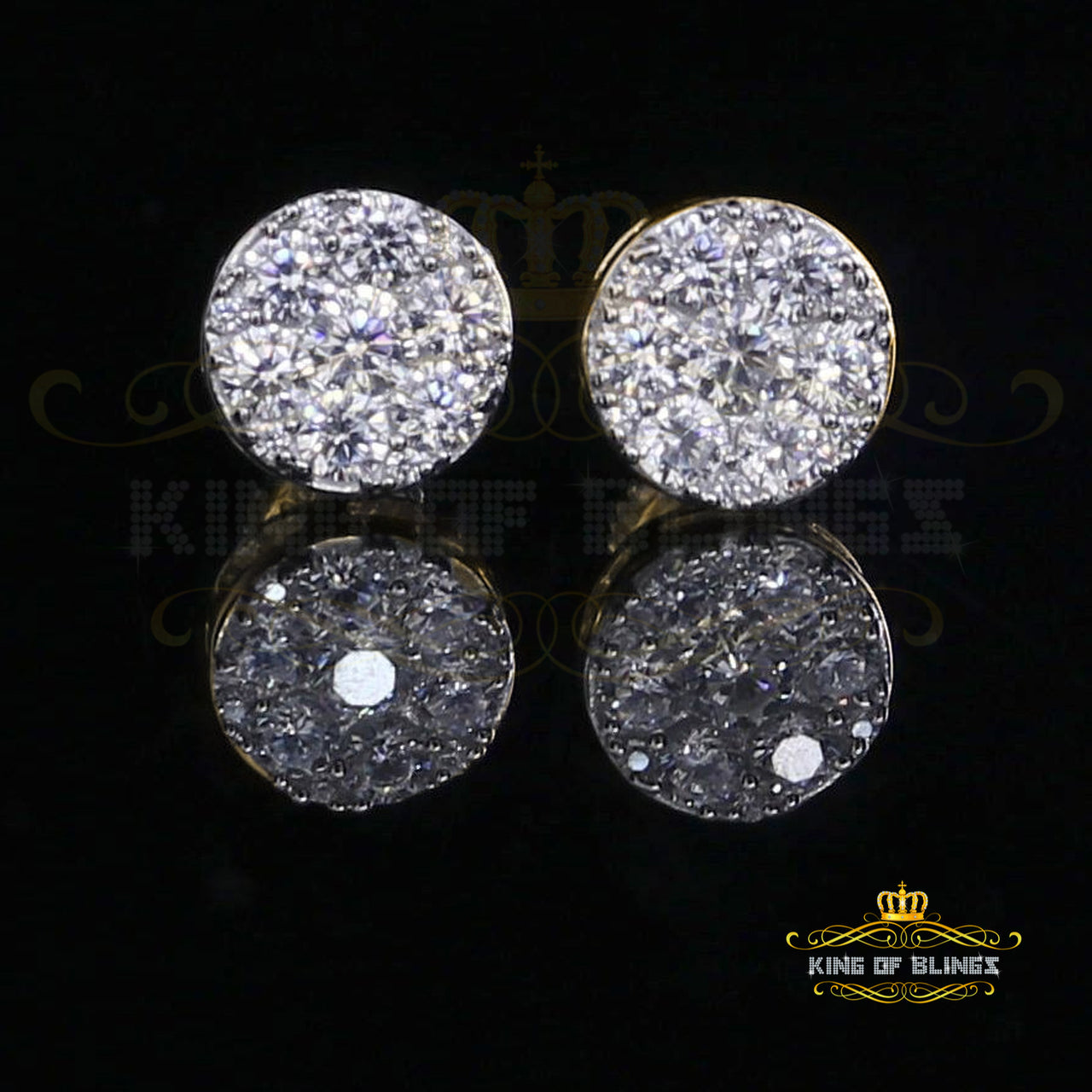 King of Bling's 3.02ct Cubic Zirconia 925 Yellow Silver Women's & Men's Hip Hop Round Earrings KING OF BLINGS