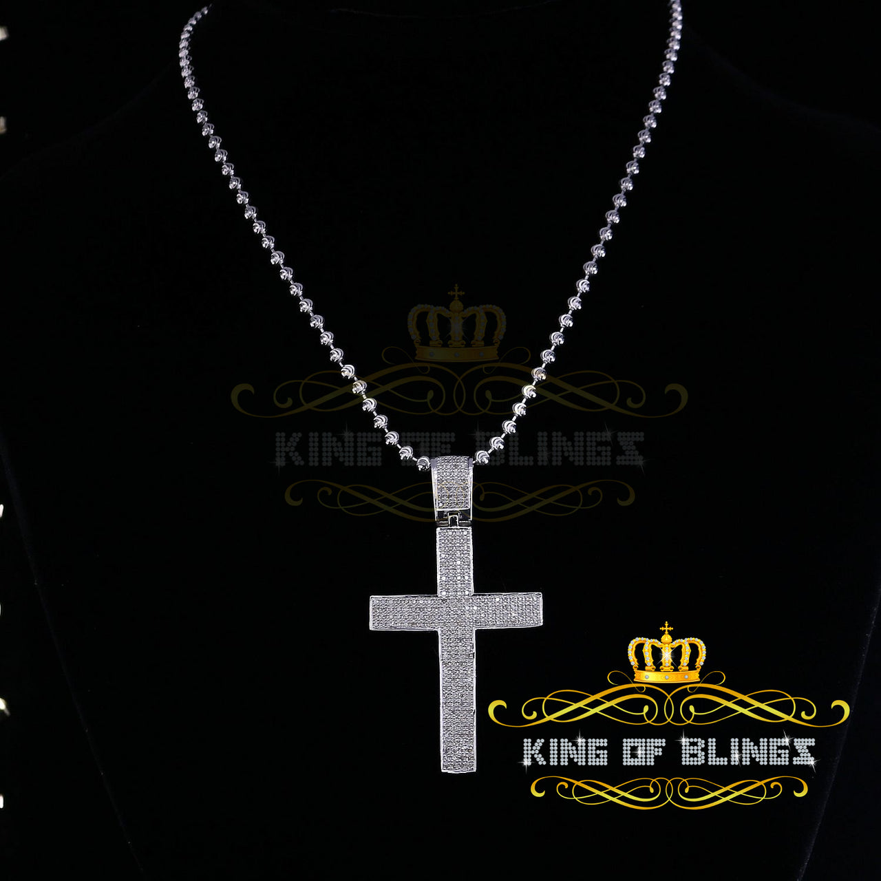 King Of Bling's Real 0.85ct Diamond 925 Sterling Silver CROSS Charm Necklace Pendant in White