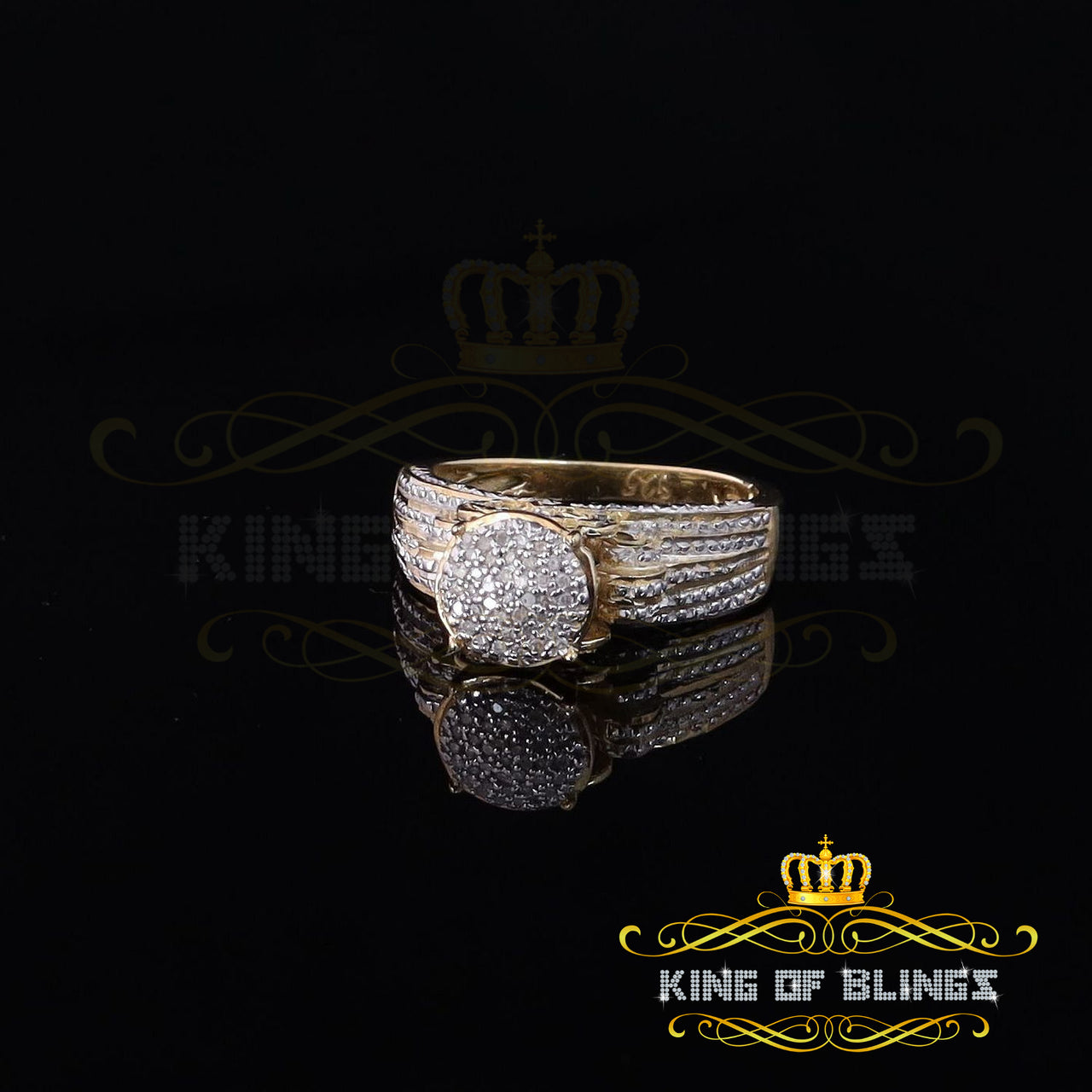 King Of Bling's 0.10CT Real Diamond 925 Sterling Yellow Silver Fashion Round Womens Ring Size 7