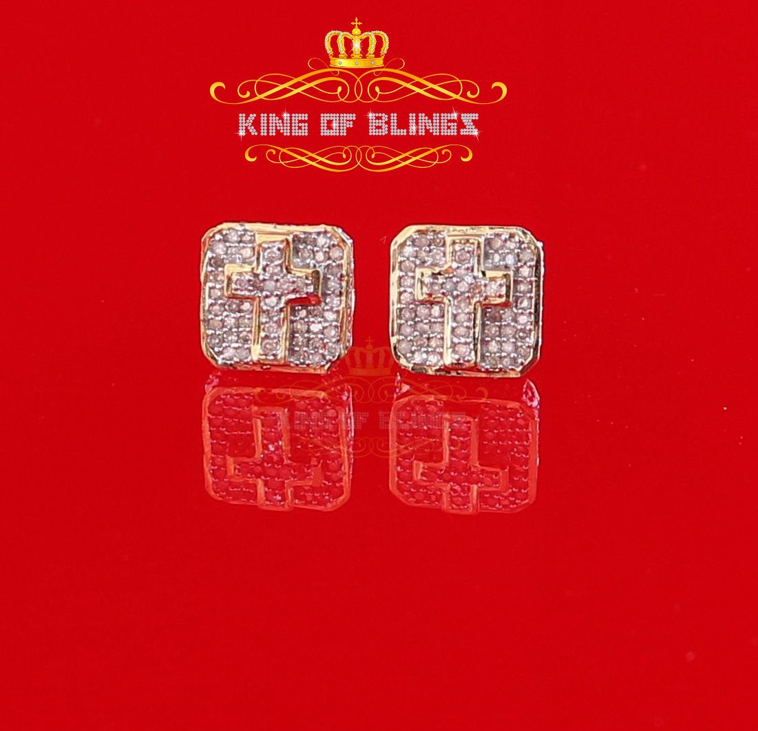 King of Blings-925 Sterling Yellow Silver 0.25ct Real Diamond Women's & Men 's Square Earrings