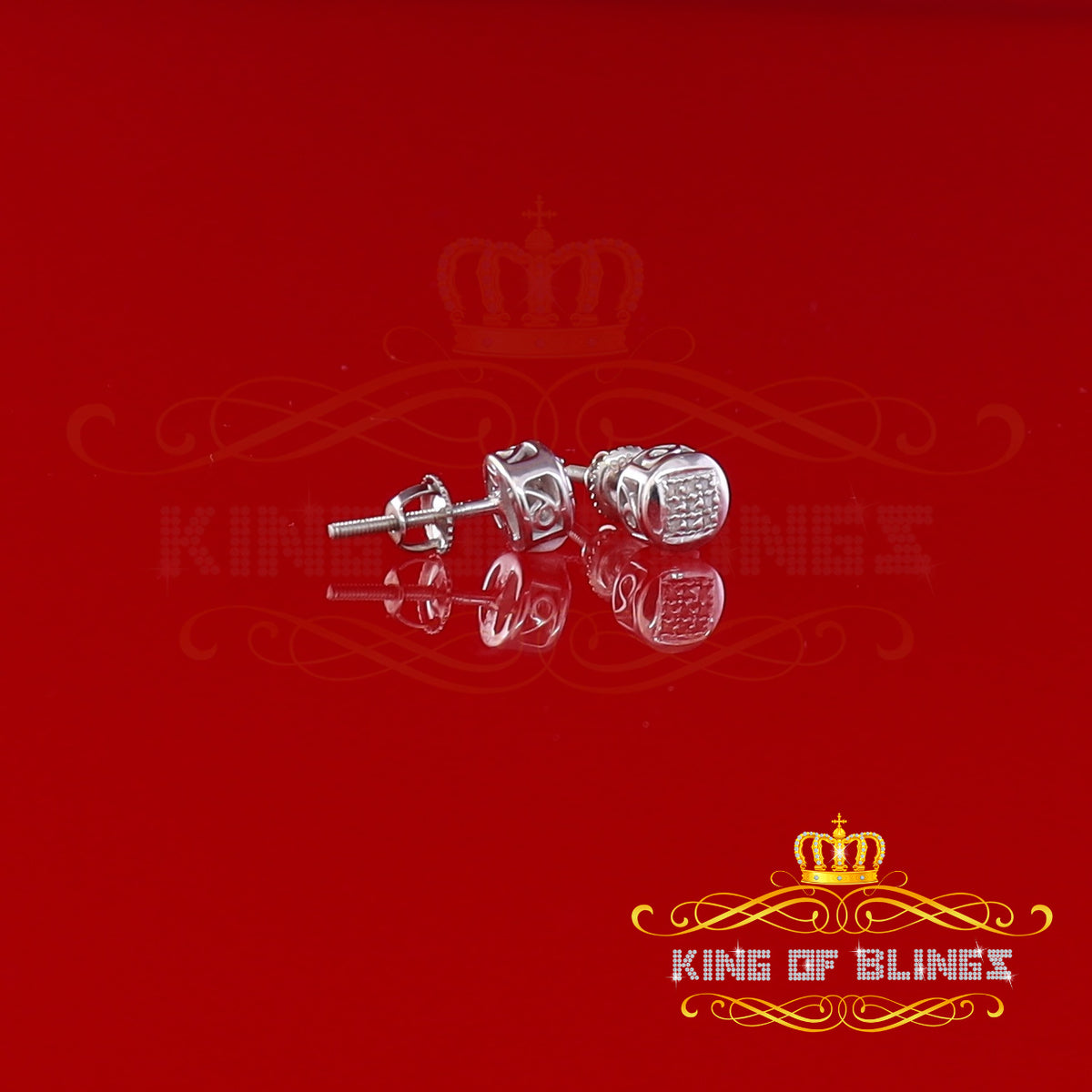 King Of Bling's 0.05ct Diamond 925 Sterling Silver White For Women's & Men's Round Stud Earring KING OF BLINGS