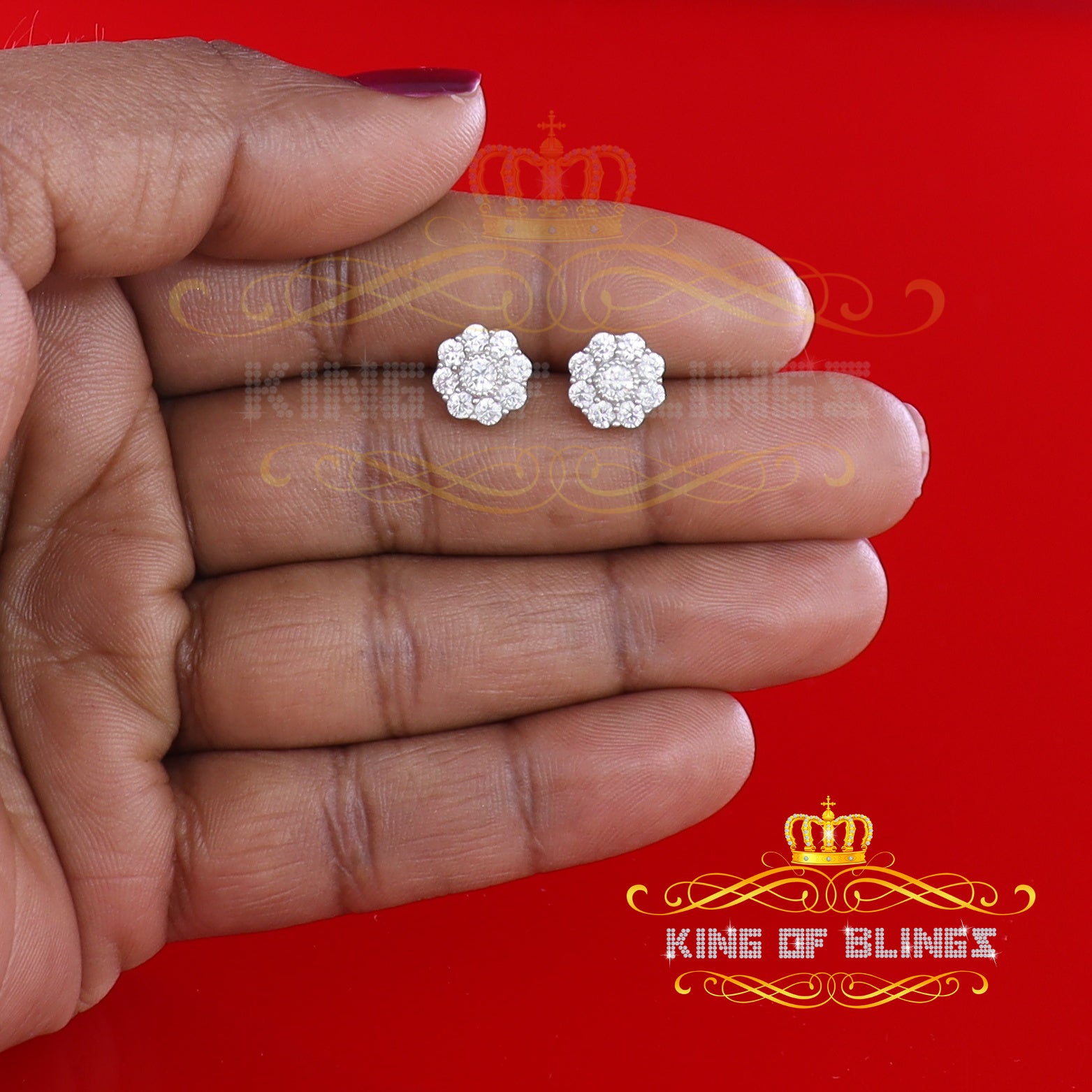 King of Bling's 925 Yellow Silver 2.1ct Cubic Zirconia Women's & Men's Hip Hop Floral Earrings KING OF BLINGS