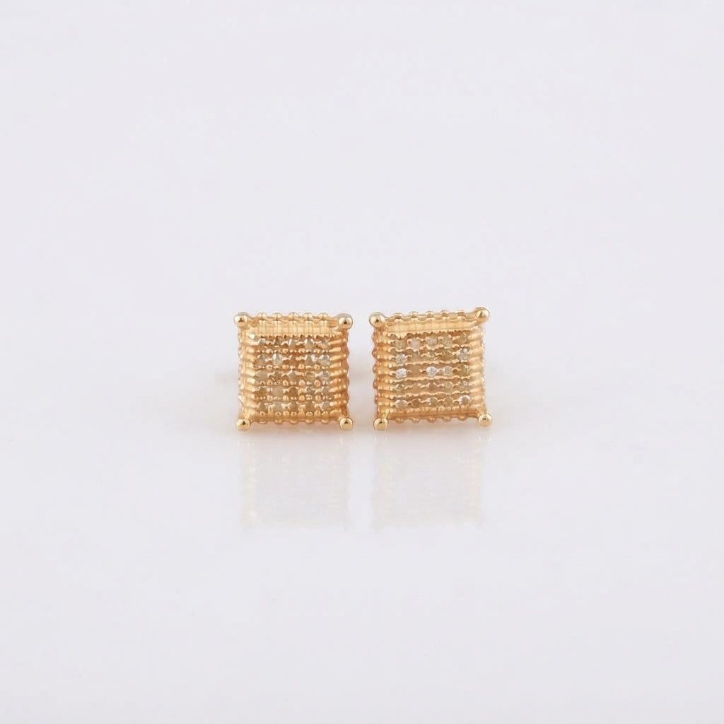 King Of Bling's 0.15ct Yellow Diamond 925 Sterling Silver Stud Women's/ Men's Square Earrings KING OF BLINGS