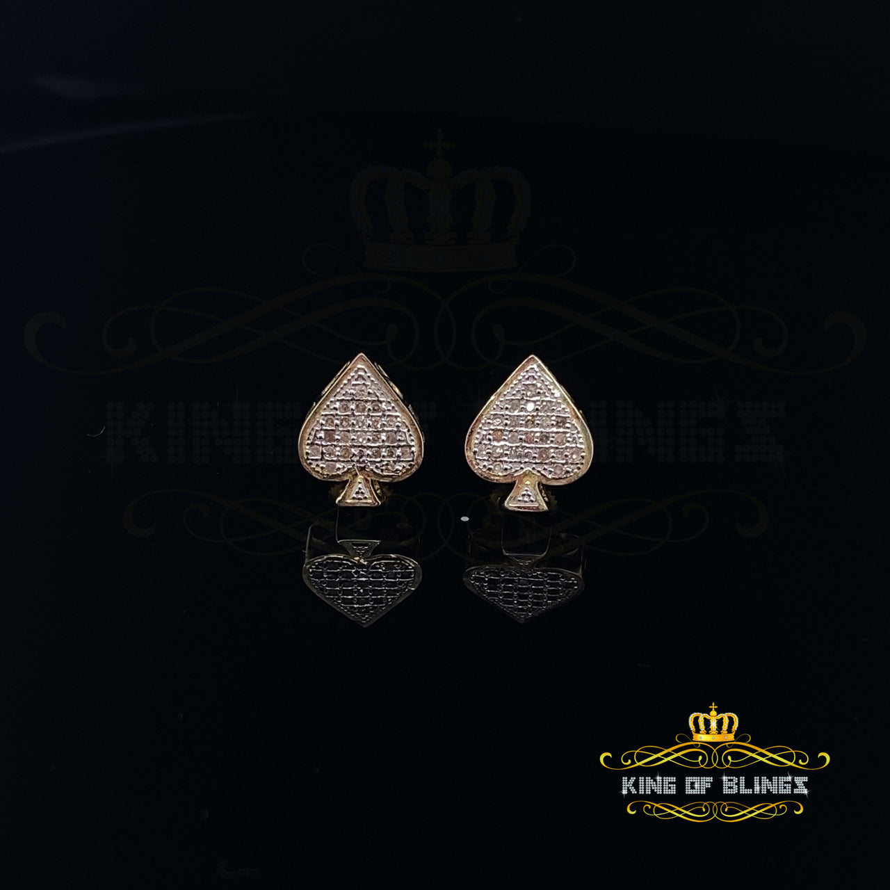 King of Blings-925 Sterling Silver Yellow 0.10ct Diamond For Women's / Men's Stud Heart Earring KING OF BLINGS