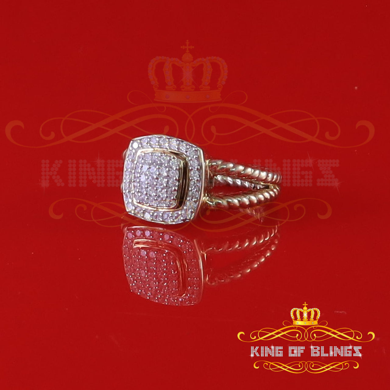 King Of Bling's 0.95ct Cubic Zirconia Yellow 925 Silver Square Womens Ring Size 7.5
