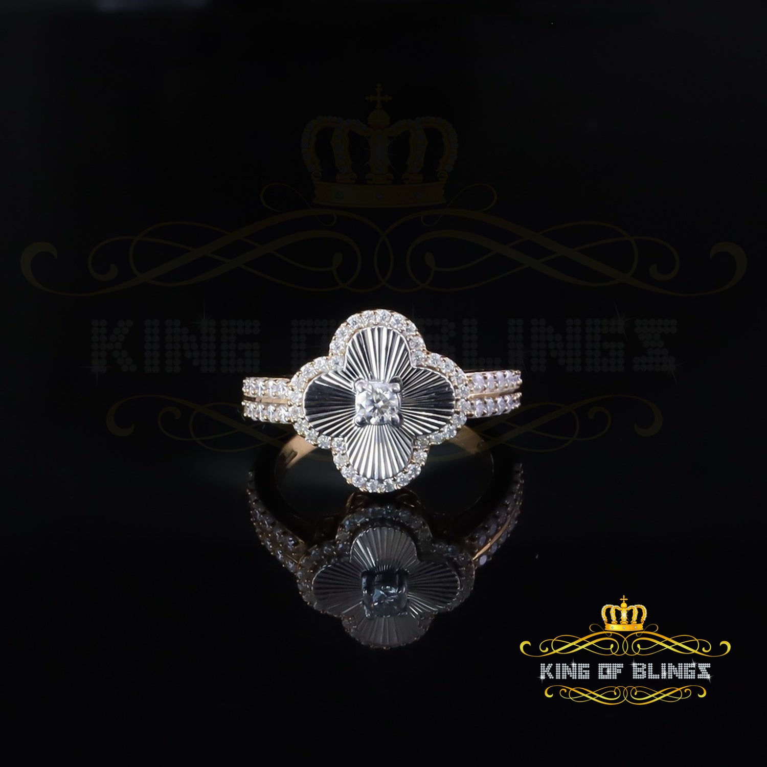 King of Bling's 1.25ct VVS D 925 Silver Moissanite Clover Shape Yellow For Women's Ring Size 7 King of Blings