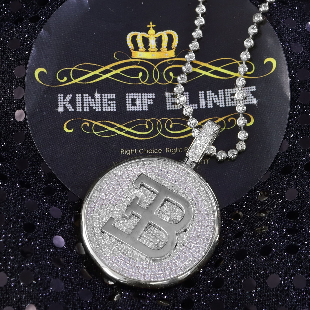 King Of Bling's White Sterling Silver Numeric BE Letter Pendant with 3.04ct Cubic Zirconia Stone KING OF BLINGS