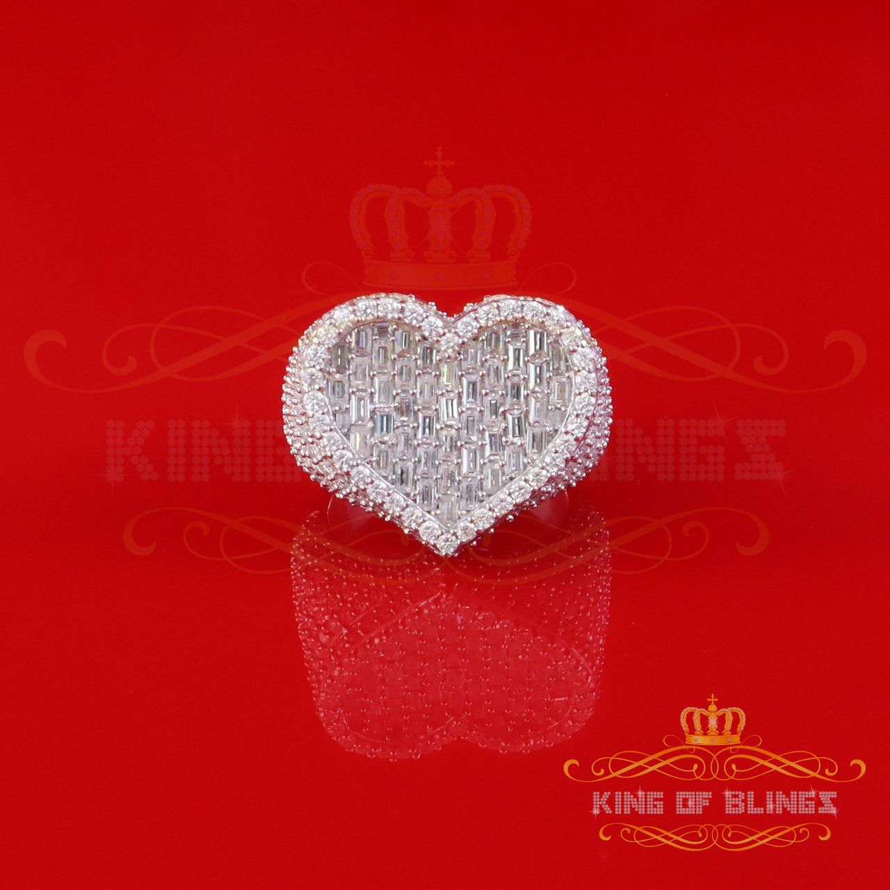 King of Bling's Men's/Womens 925 Silver White 7.00ct VVS 'D' Moissanite Stone Heart Rings SZ 9.5