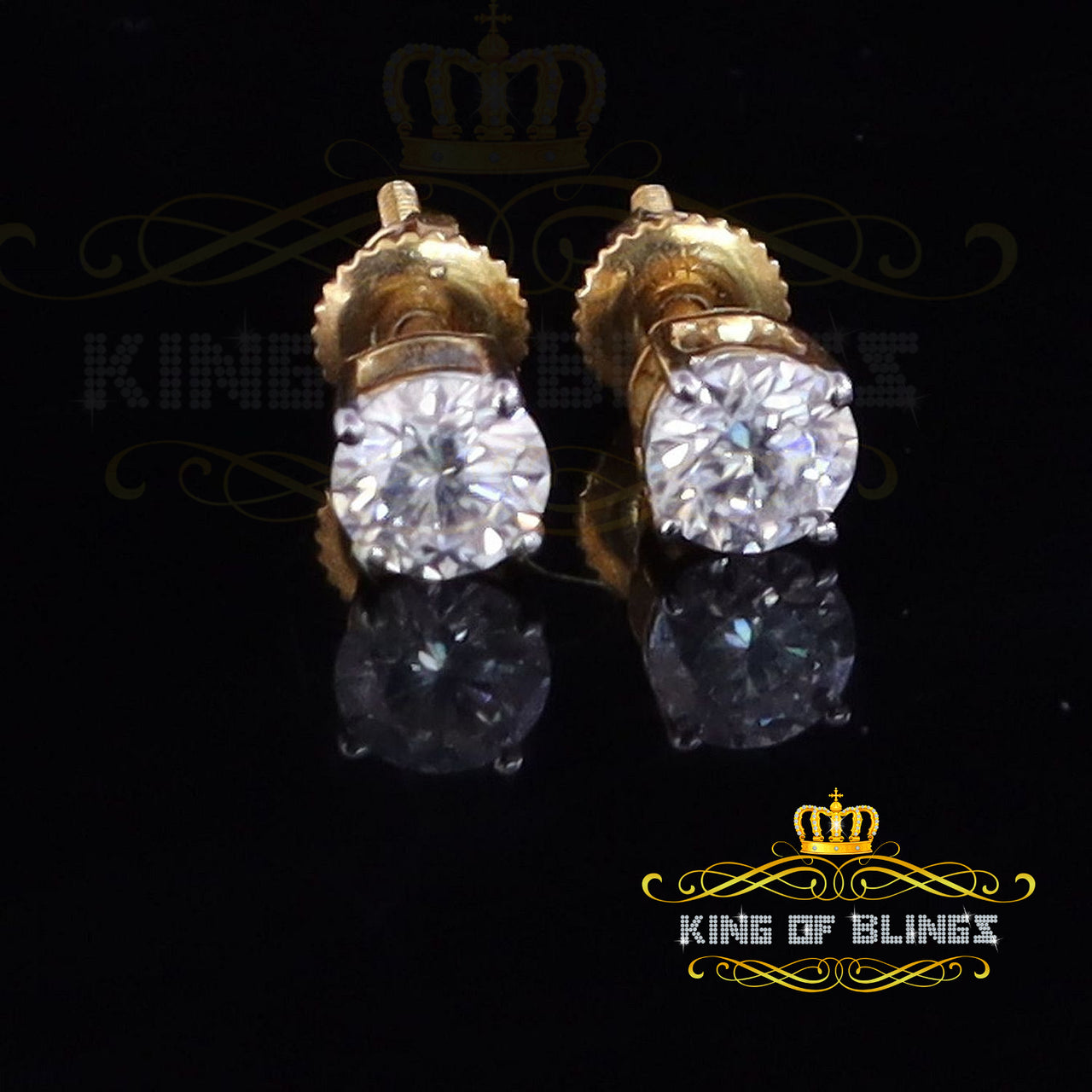 King Of Bling's 10k Real Yellow Gold with 0.66ct Round VVS 'D' Color Moissanite Stud Earrings