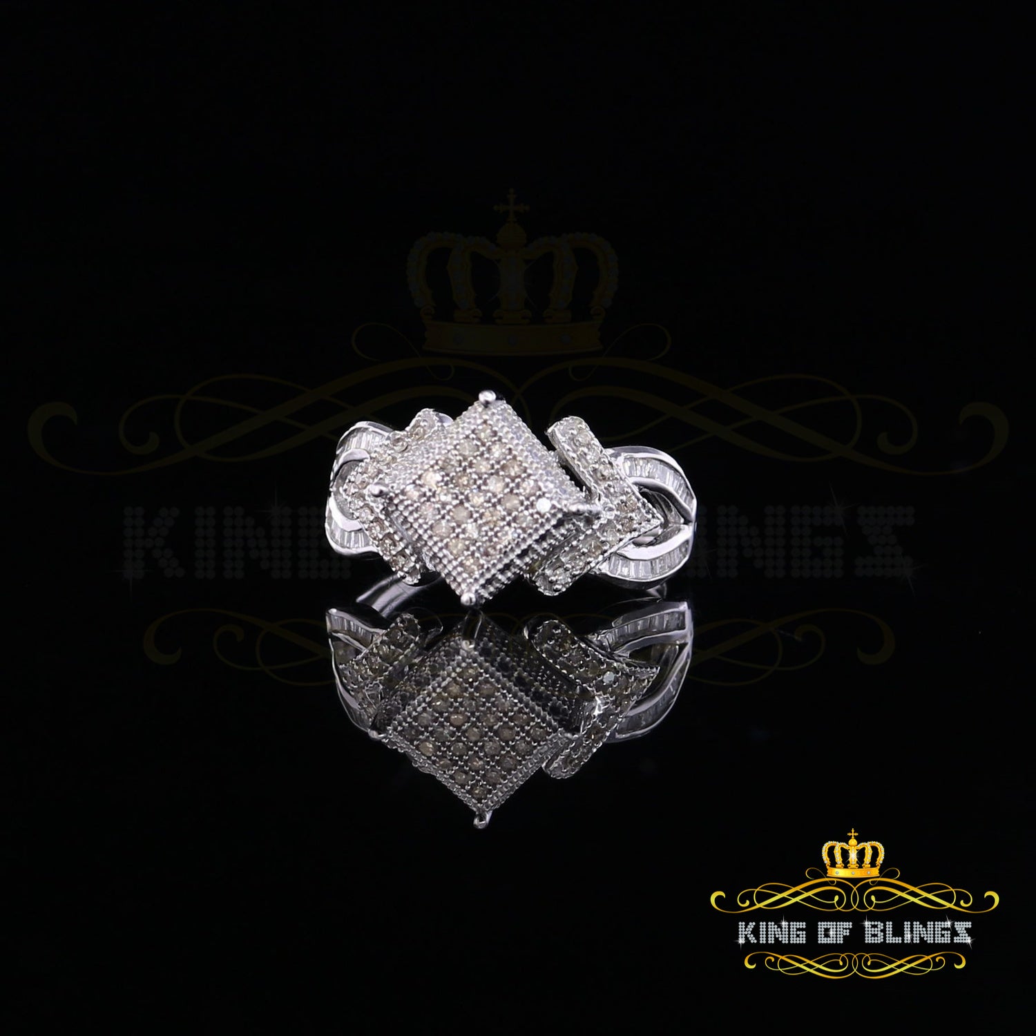 King Of Bling's 0.50 CT Real Diamond Womens Sterling Silver White Ring Size 7 Square shape KING OF BLINGS