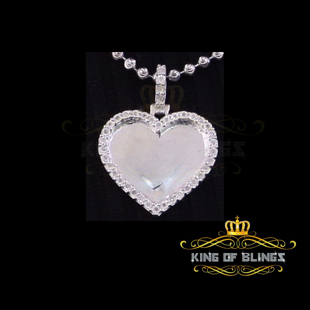 King Of Bling's KOB Real 0.10ct Diamond White 925 Sterling Silver 1" Heart PICTURE Charm Pendant