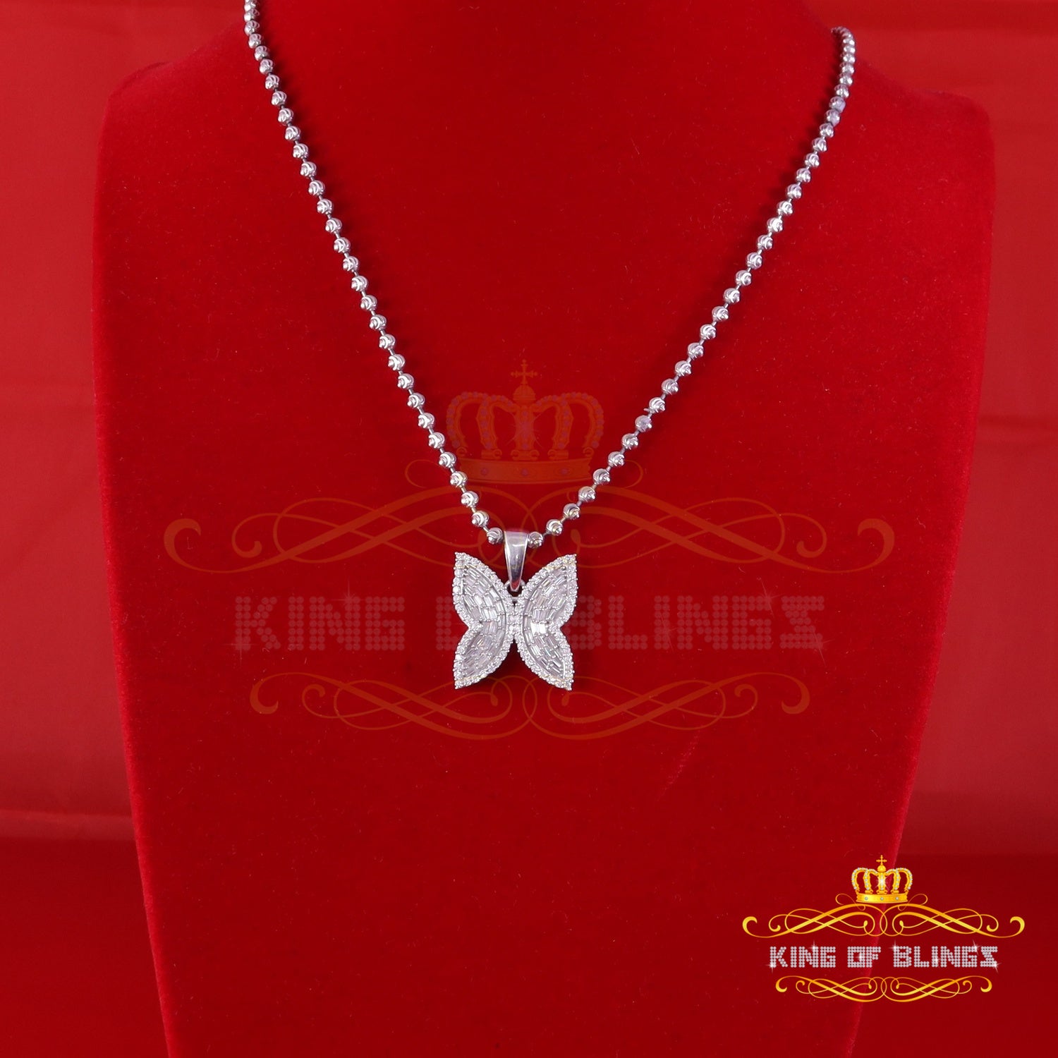 King Of Bling's Men's/Womens 925 Silver White 1.50ct VVS 'D' Moissanite Butterfly Pendant KING OF BLINGS