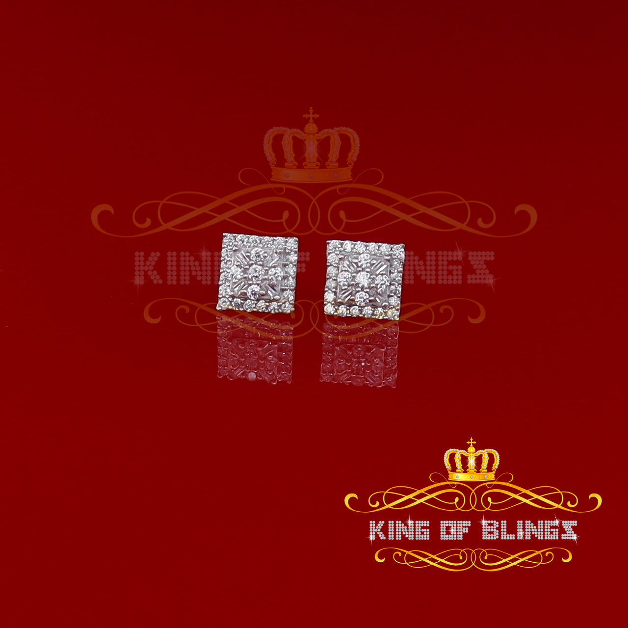 King of Bling's 925 Yellow Starling Silver 0.74ct Cubic Zirconia Square Women's & Men's Earrings KING OF BLINGS