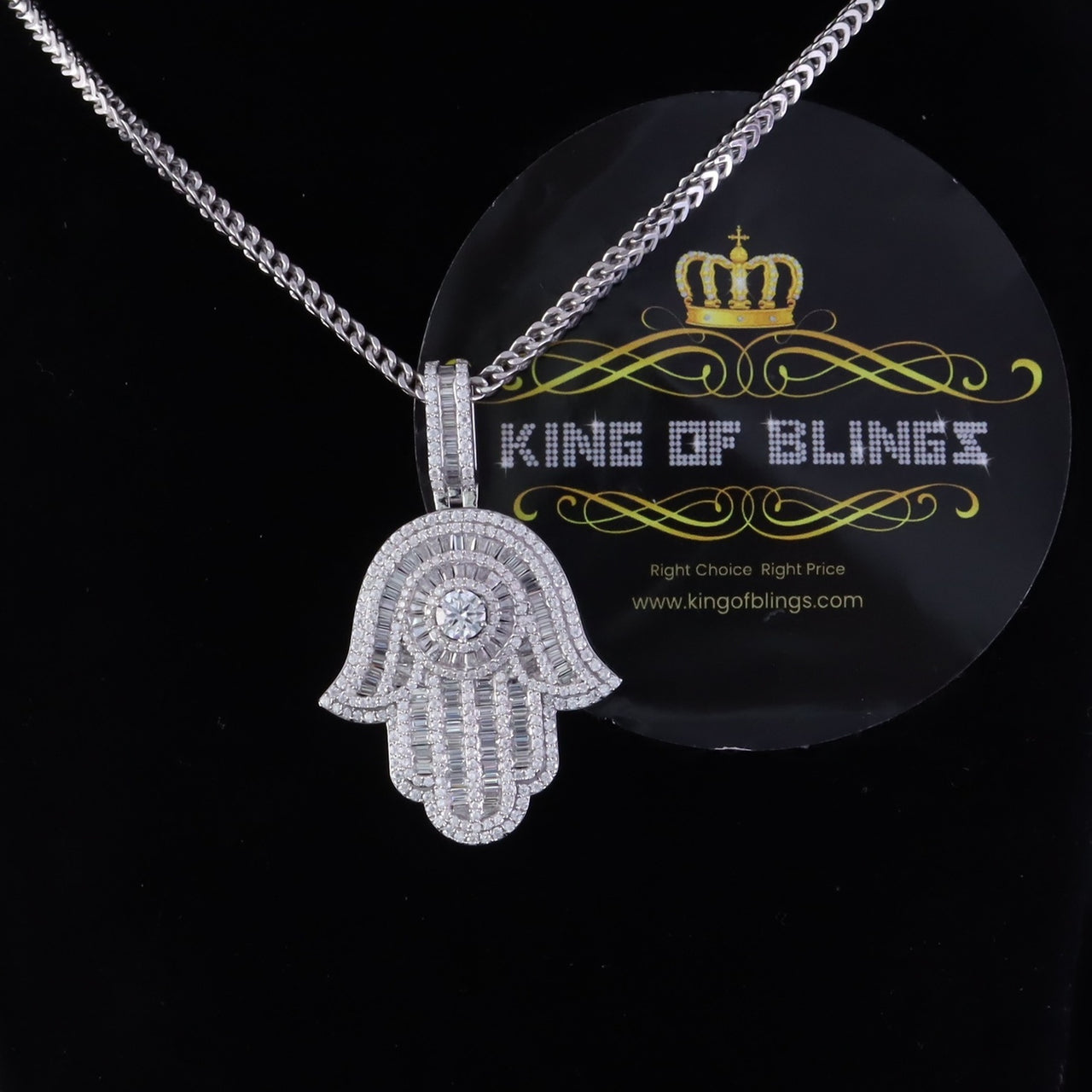 King Of Bling's Pendant 8.0ct VVS D Moissanite White Sterling Silver Charm Hamsa Men's & Women's KING OF BLINGS