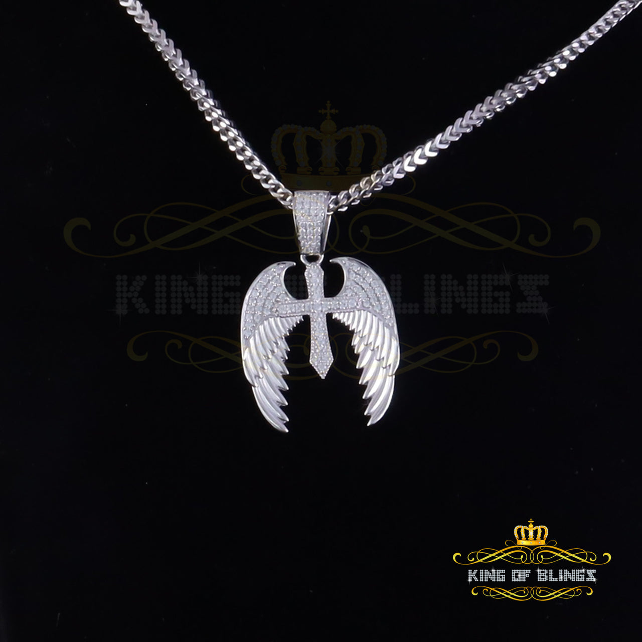 King Of Bling's White Silver Small 1.50ct Cubic Zirconia 925 Sterling Pendant Cross Angel Wing KING OF BLINGS