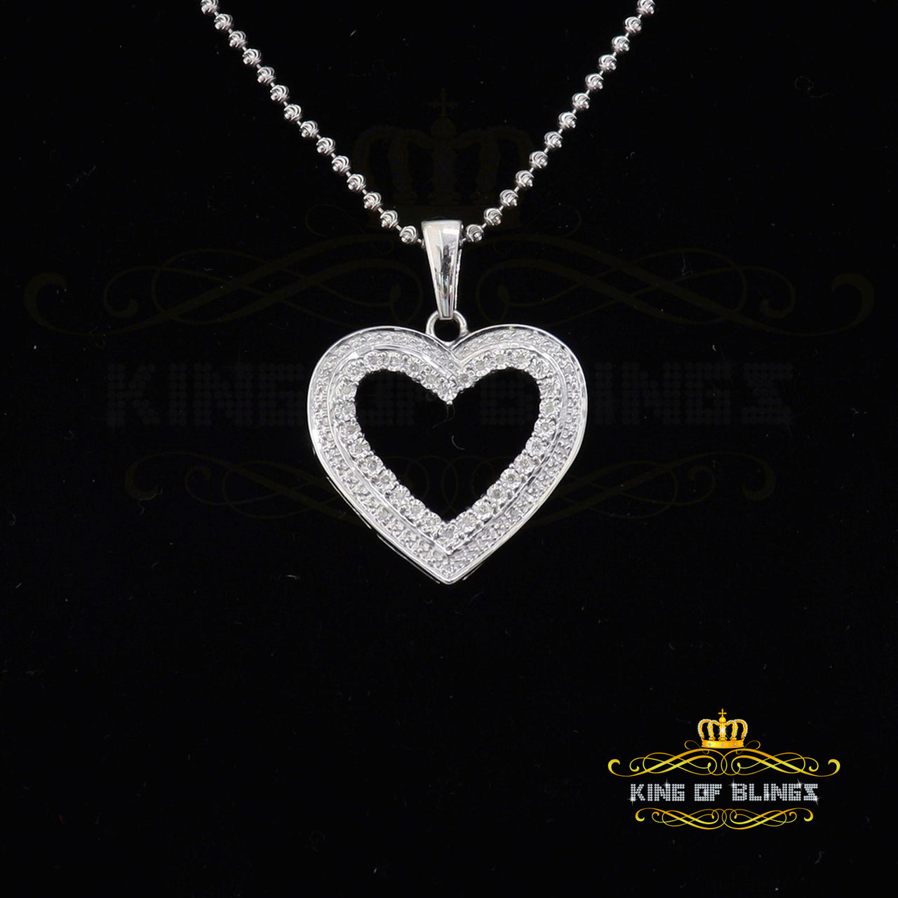 King Of Bling's Real 0.10ct Diamond Sterling Silver HEART White Charm Fashion Necklace Pendant KING OF BLINGS