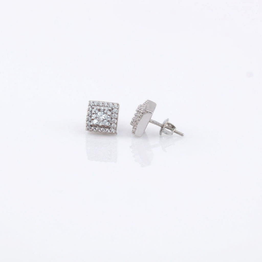 King of Bling's 1.2ct Cubic Zirconia 925 White Sterling Silver Women's Hip Hop Square Earrings KING OF BLINGS