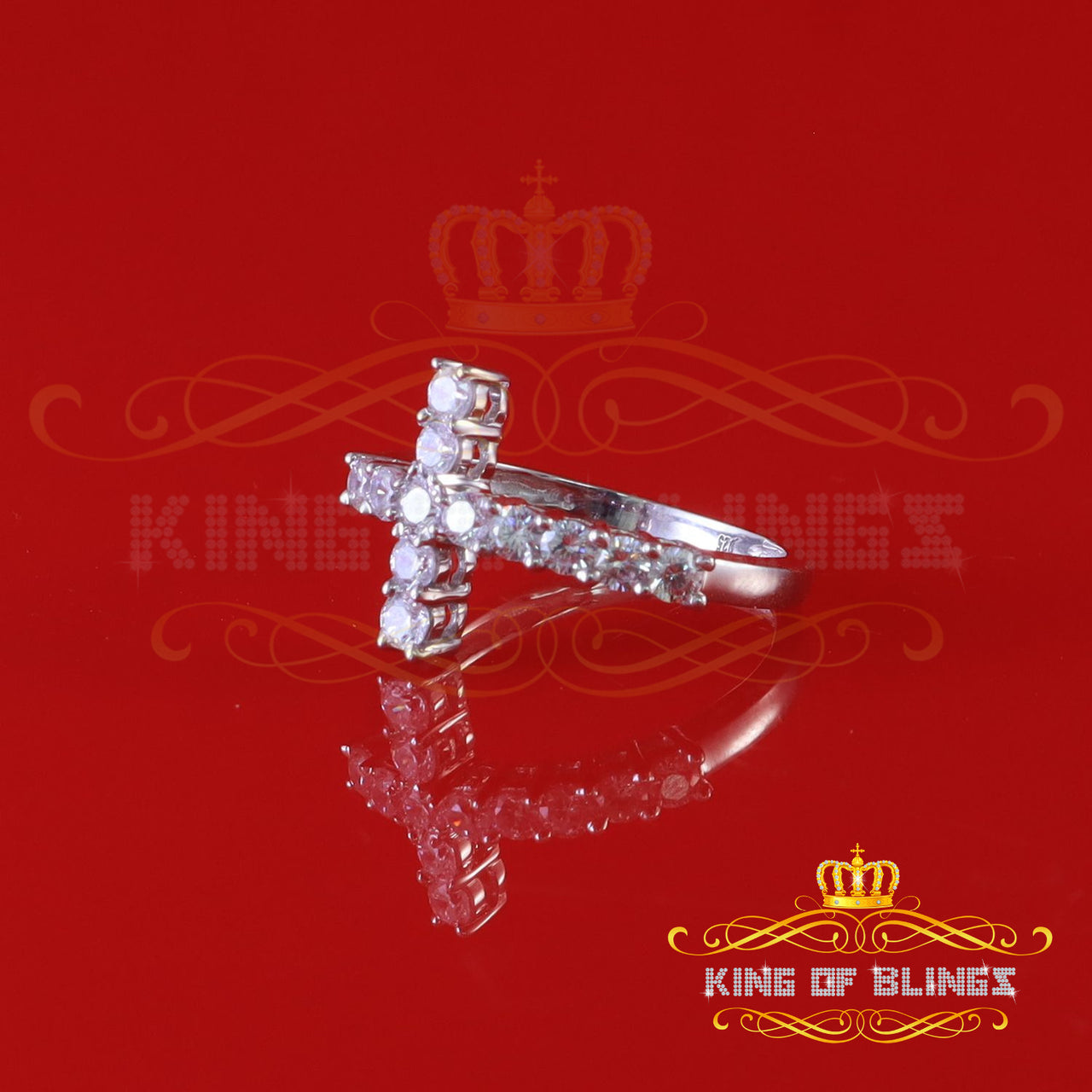 King Of Bling's1.50ct Cubic Zirconia White 925 Sterling Silver Cross Womens Womens Ring Size 8
