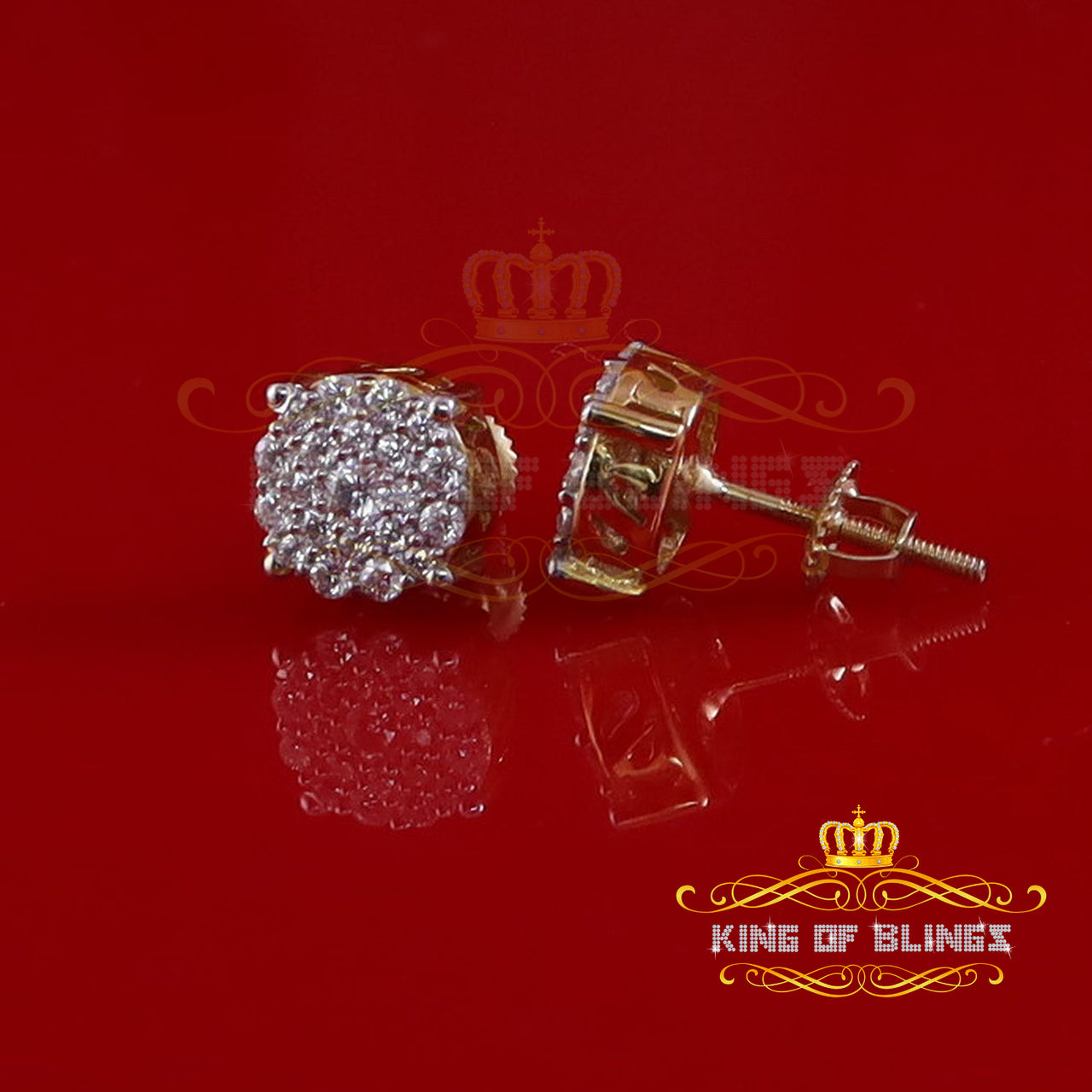 King  of Bling's 0.50ct Cluster Earrings For Mens & Womens Moissanite 925 Sterling Silver Yellow