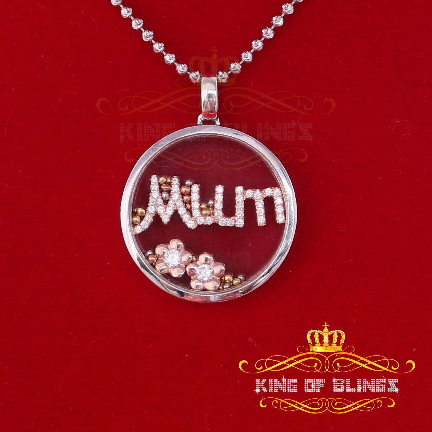 White 925 Sterling Silver Charming Mum Letter Pendant Style with Cubic Zirconia KING OF BLINGS