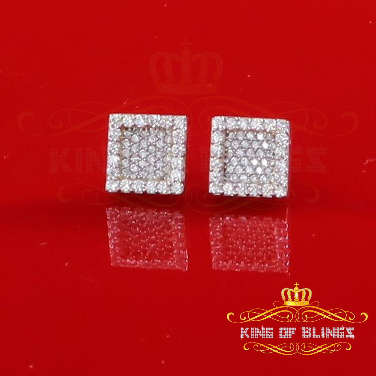 King  of Bling's 925 Yellow Silver 0.80ct VVS 'D' Moissanite Square Stud Earring Men's/Womens