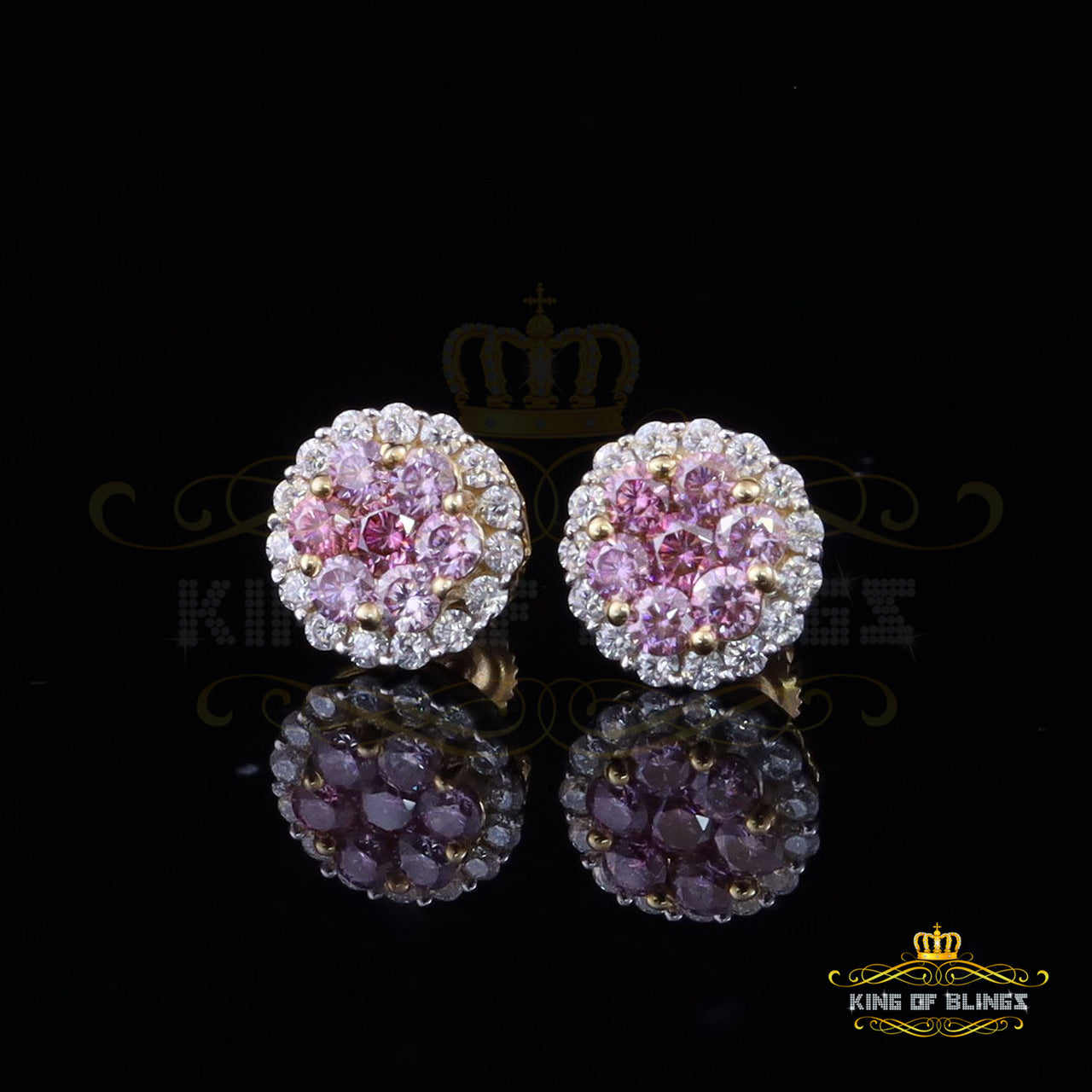 Men's/Women's 925 Silver Yellow 1.33ct VVS 'D' Pink Moissanite Round Stud Earrings