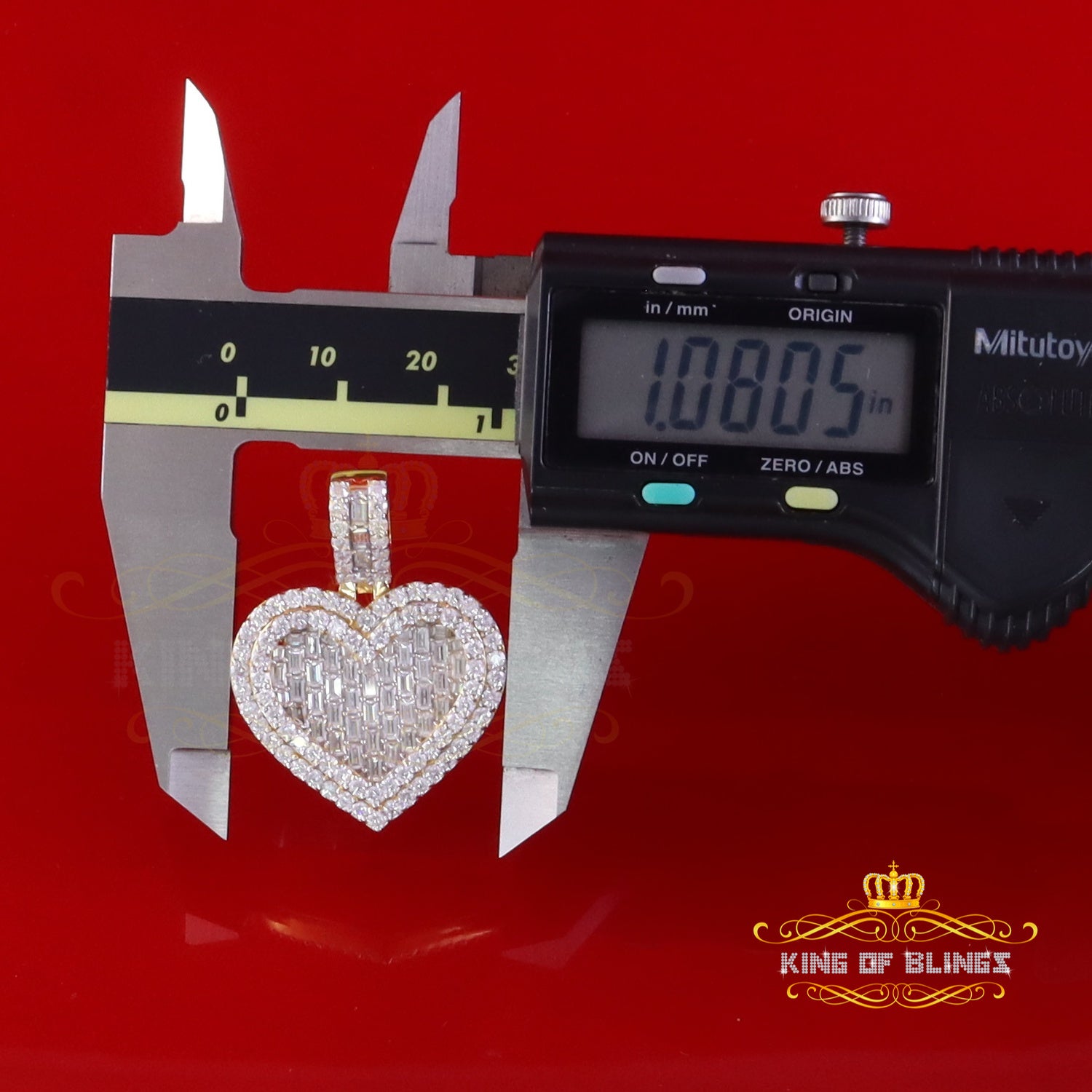 King Of Bling's 925 Yellow Silver Baguette Heart Pendant 4.00ct VVS D Clr. Moissanite for He/She KING OF BLINGS